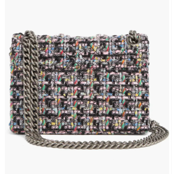 Kurt Geiger London Crystal Tweed Mini Brixton Lock Chain Strap Shoulder Bag Pink - Picture 2 of 10